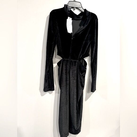 French Connection Womens Sula Black Velvet Cut-Out Semi-Formal Midi Dress - Picture 14 of 15